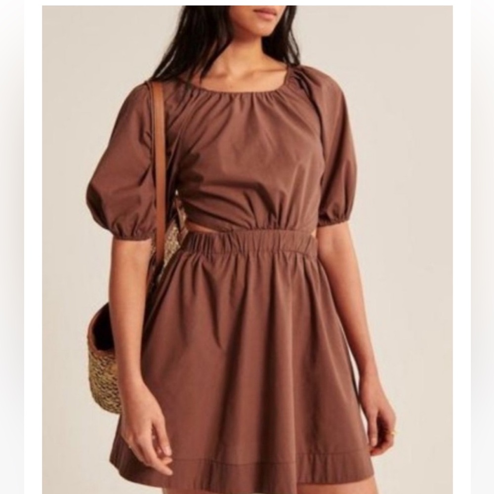 Abercrombie & Fitch Brown Mini Dress with Puff Sleeves